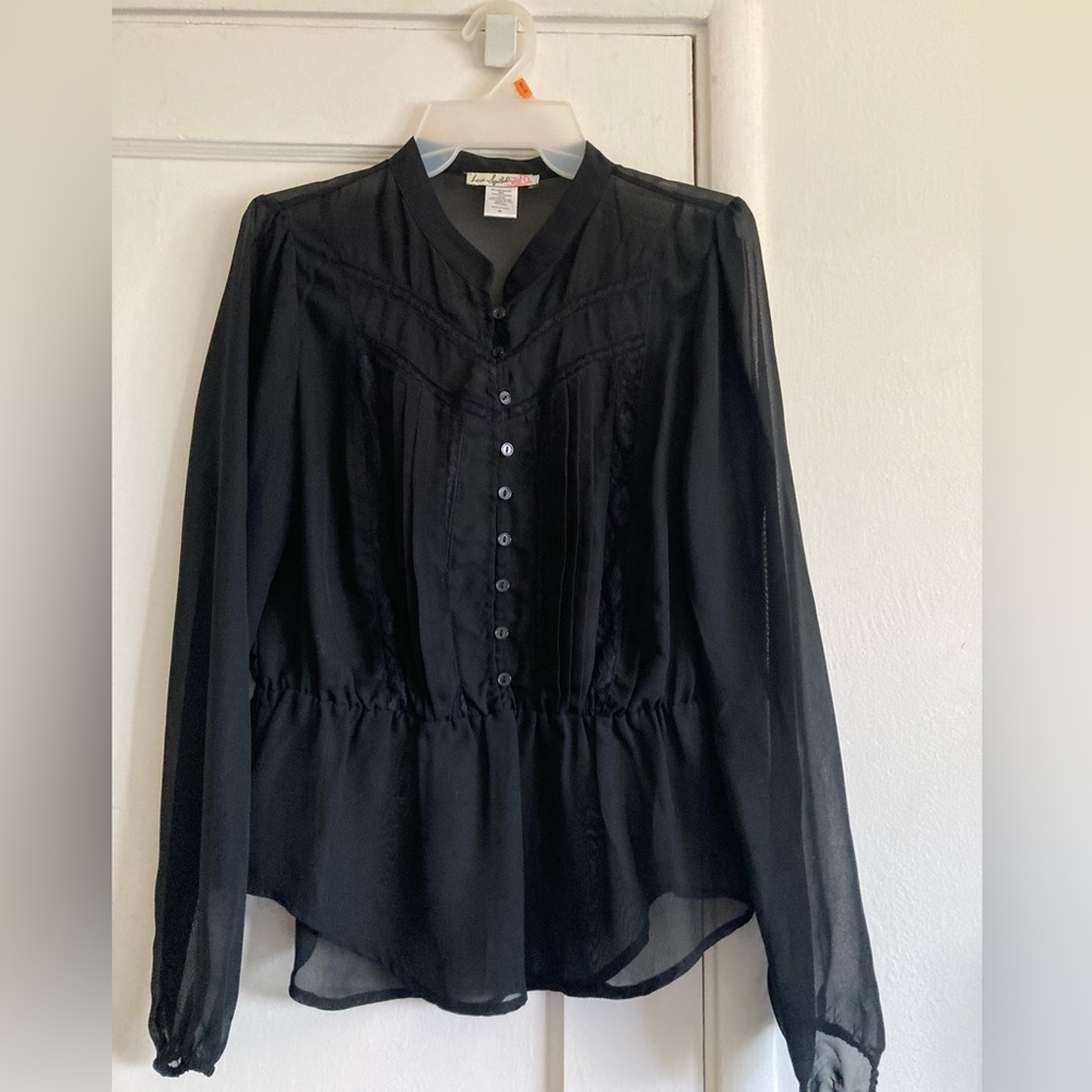 Love Squared Black Asymmetrical Ruched Blouse